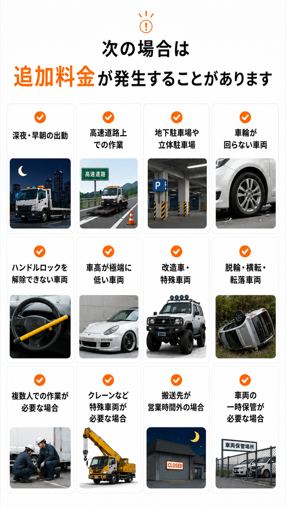 追加料金が発生する可能性があるケース